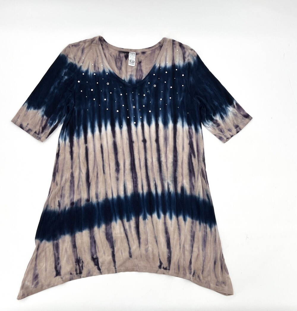 Thomas & Olivia Shirt womens Small Blouse Tunic Acid Wash Round Neck